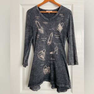 Jess & Jane Artsy Tunic Gray Mineral Wash Handbag Shoe Top Boho Lagenlook Size M